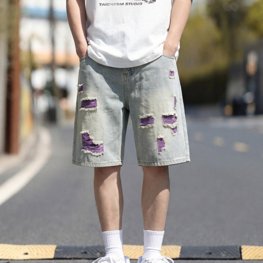 Men's Lined Ripped Denim Short - Fly Line ulasan dan harga